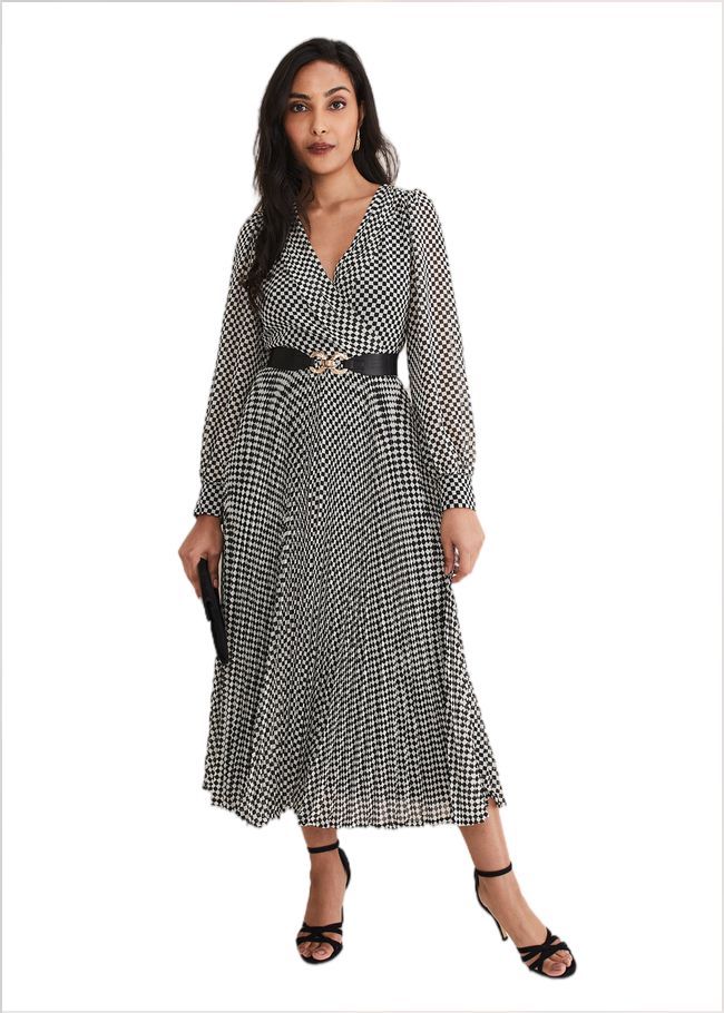  Petite Carmen Checked Midaxi Dress Black/White 200006725