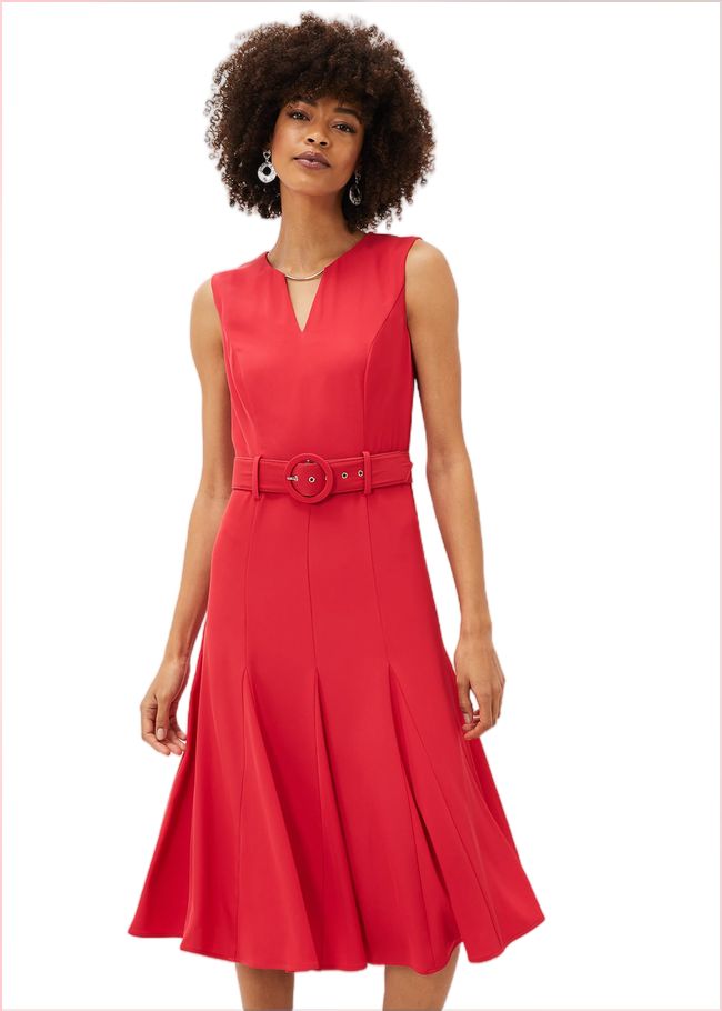  Jayne Belted Panelled Dress Coral 200160666