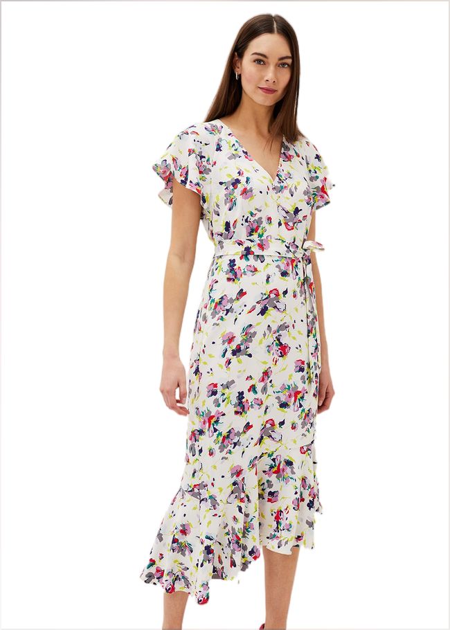  Lorel Floral Asymmetric Hem Dress Ivory/Multi 200217931