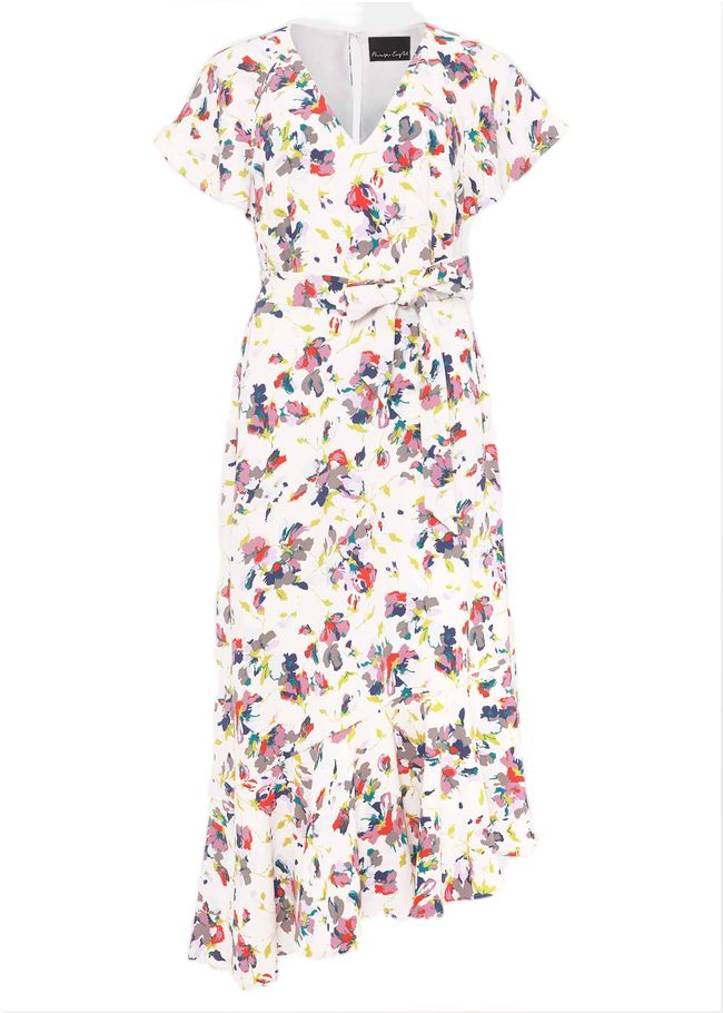  Lorel Floral Asymmetric Hem Dress Ivory/Multi 200217931