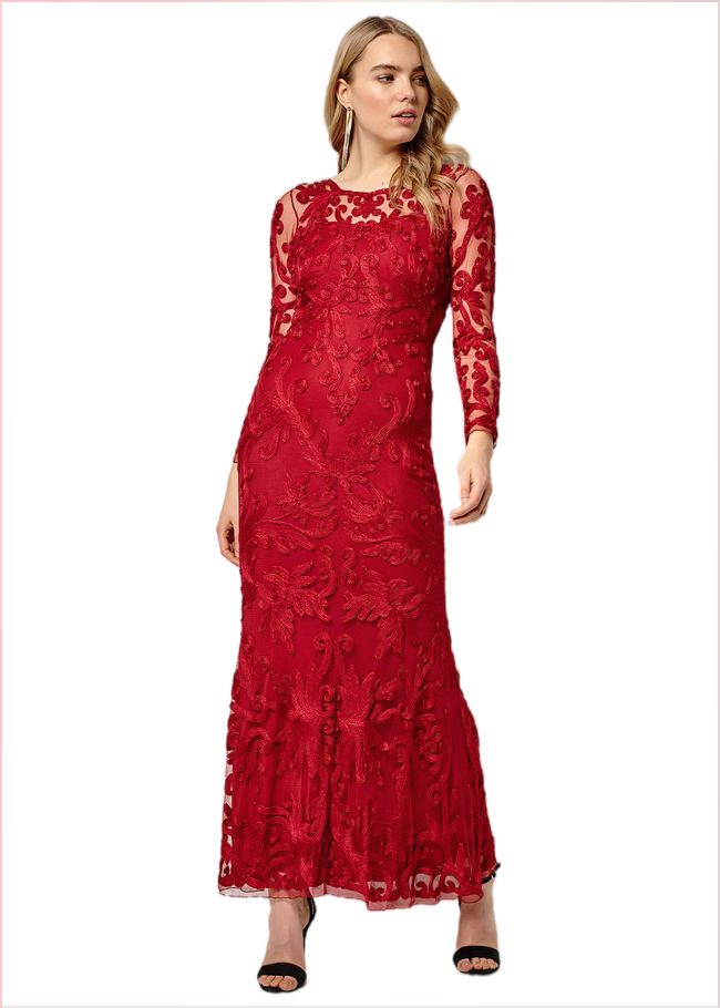  Aubree Tapework Lace Maxi Dress Scarlet 204823731