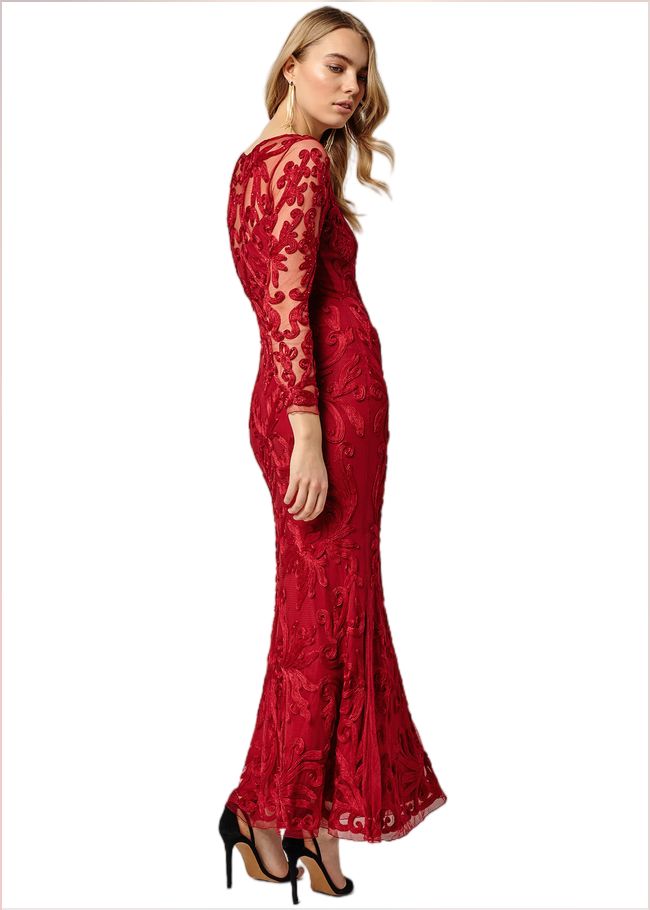  Aubree Tapework Lace Maxi Dress Scarlet 204823731