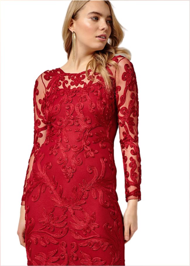  Aubree Tapework Lace Maxi Dress Scarlet 204823731