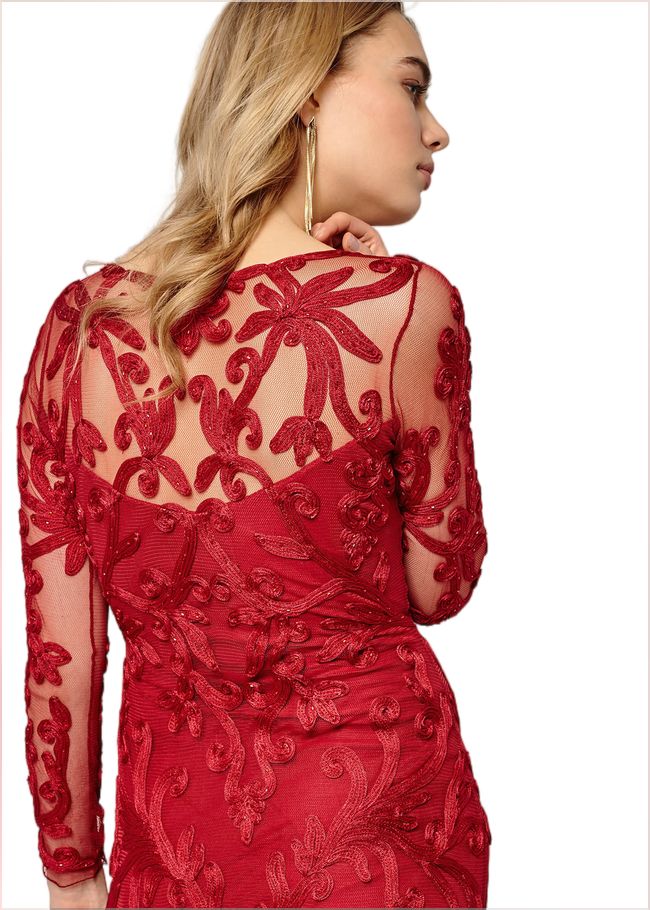  Aubree Tapework Lace Maxi Dress Scarlet 204823731