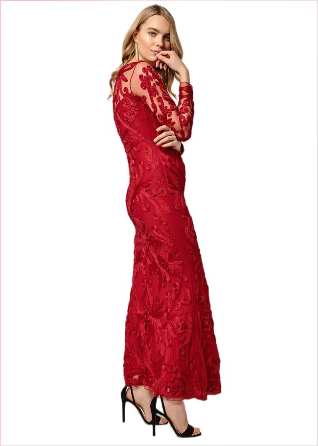  Aubree Tapework Lace Maxi Dress Scarlet 204823731