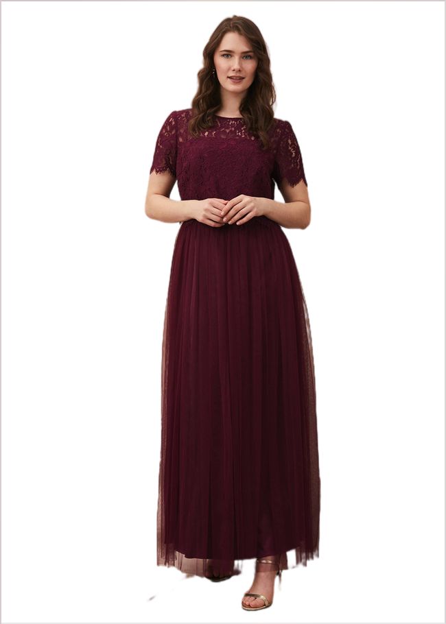  Kiera Lace Tulle Maxi Dress Berry 208727720