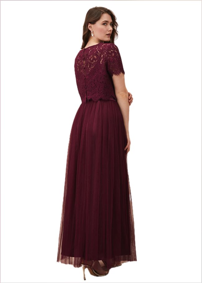  Kiera Lace Tulle Maxi Dress Berry 208727720