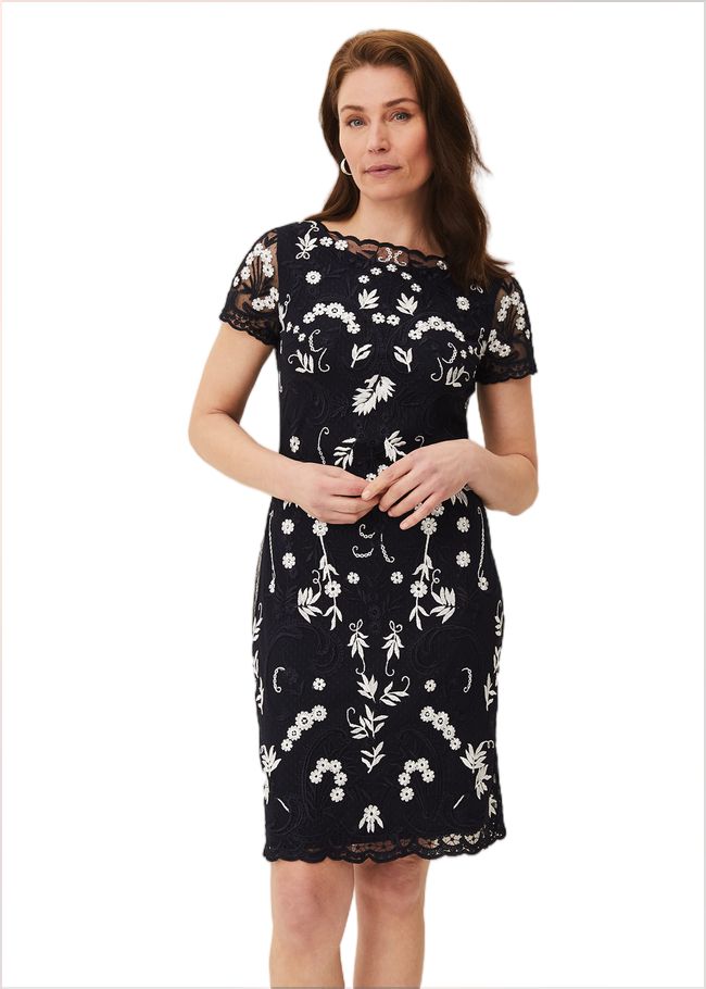  Floris Embroidered Shift Dress Navy/Ivory 208771287