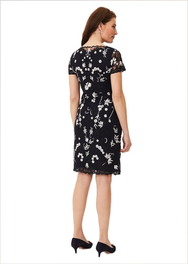  Floris Embroidered Shift Dress Navy/Ivory 208771287