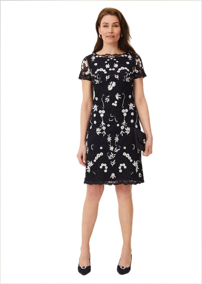  Floris Embroidered Shift Dress Navy/Ivory 208771287