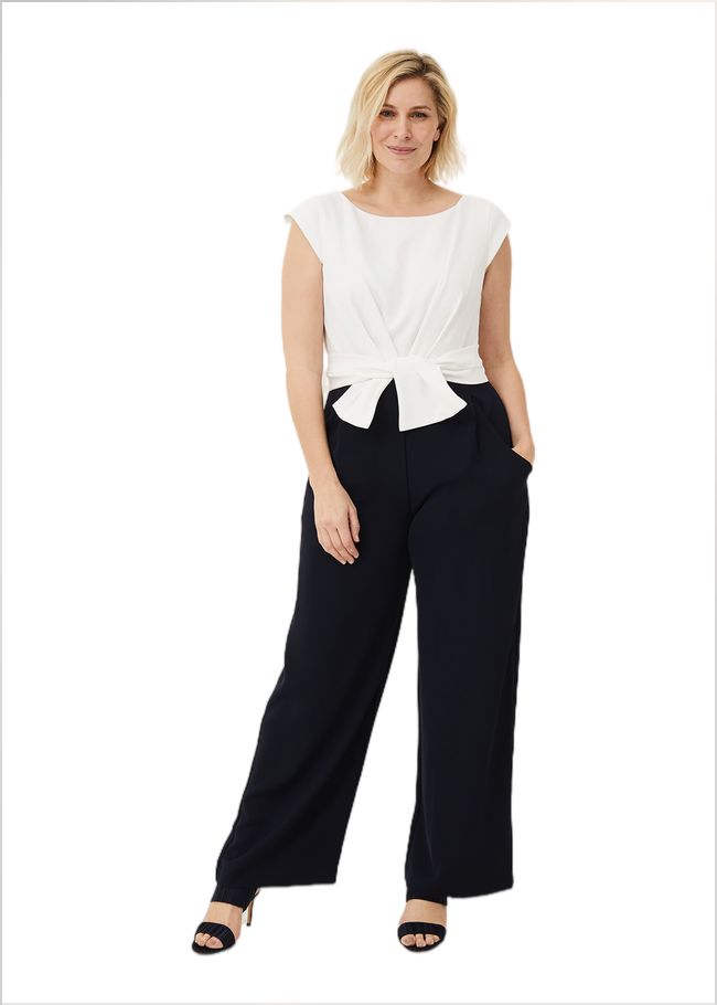  Janey Knot Detail Jumpsuit Ivory/Navy 208951398