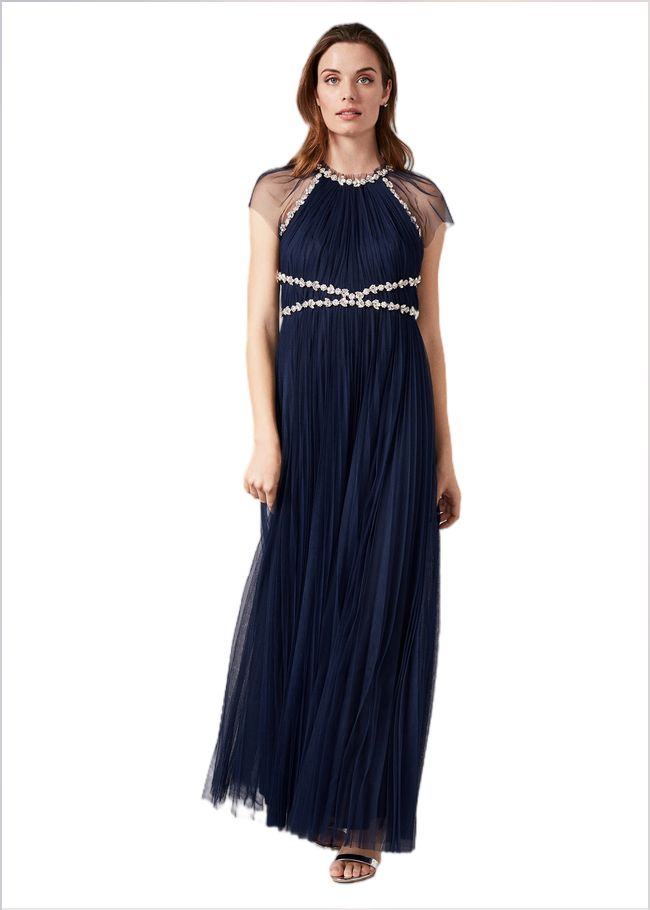  Gerona Pleated Tulle Dress Navy 209139351