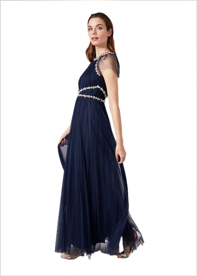  Gerona Pleated Tulle Dress Navy 209139351