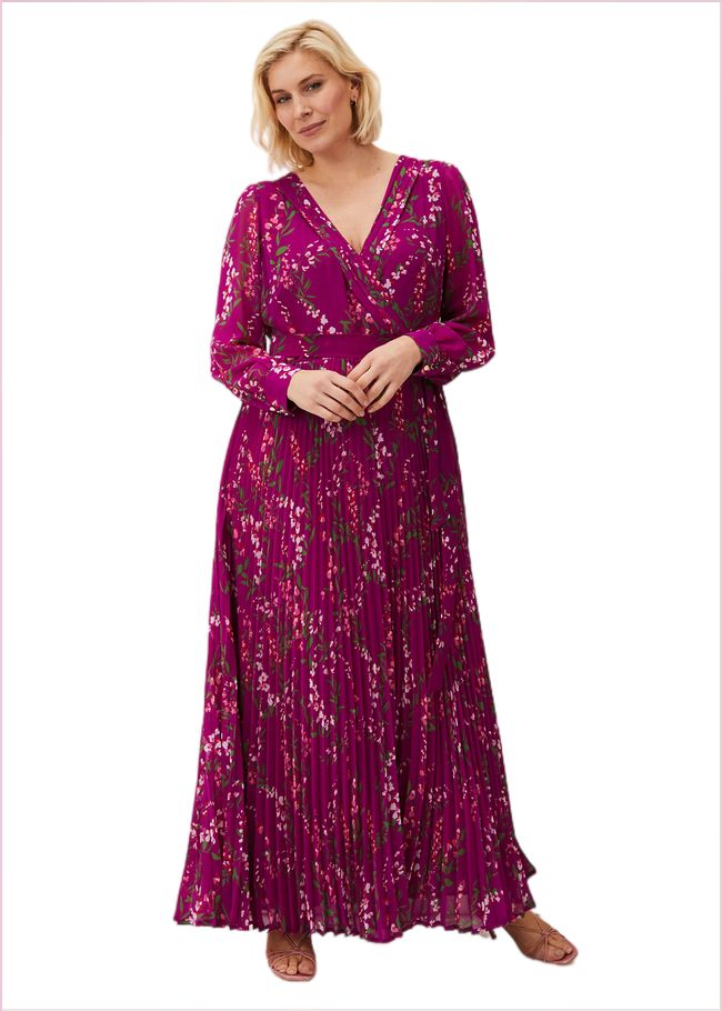  Carmen Pleated Maxi Dress Bright Plum 209172196