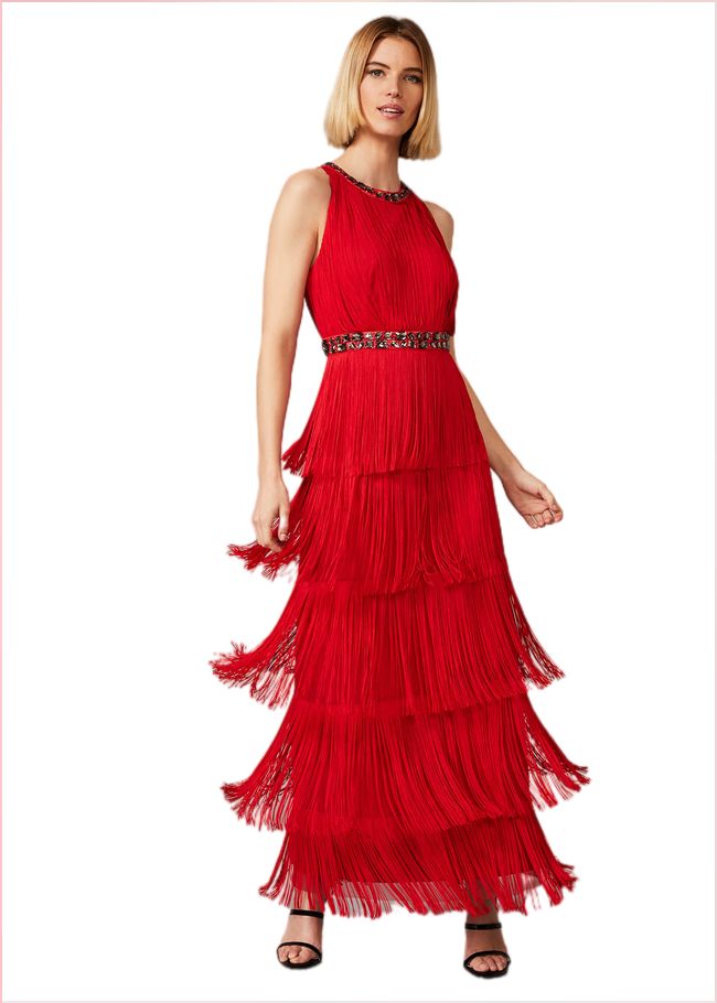  Albertina Fringe Maxi Dress Scarlet 209302731