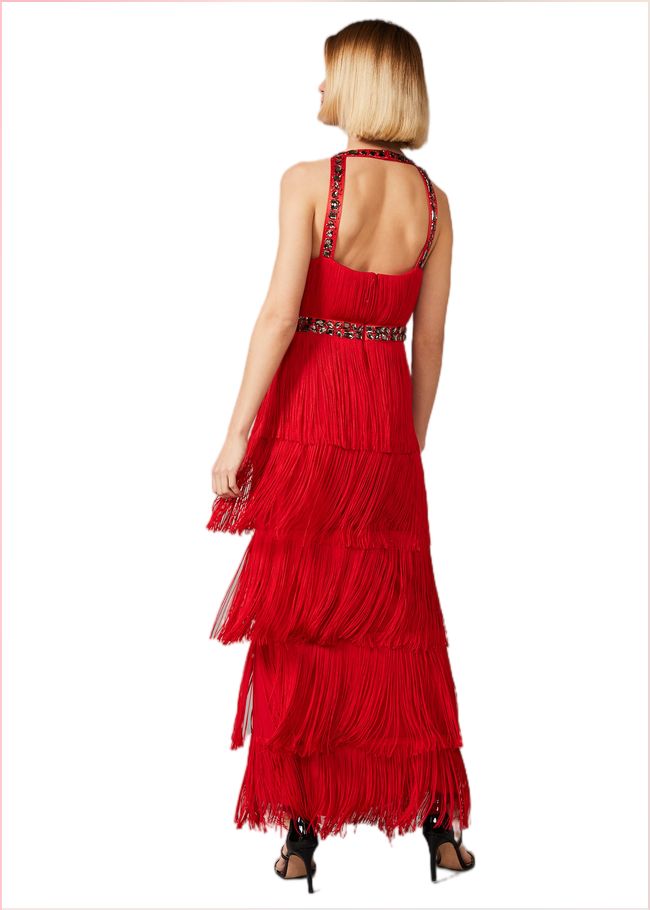  Albertina Fringe Maxi Dress Scarlet 209302731