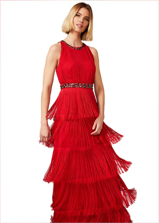  Albertina Fringe Maxi Dress Scarlet 209302731