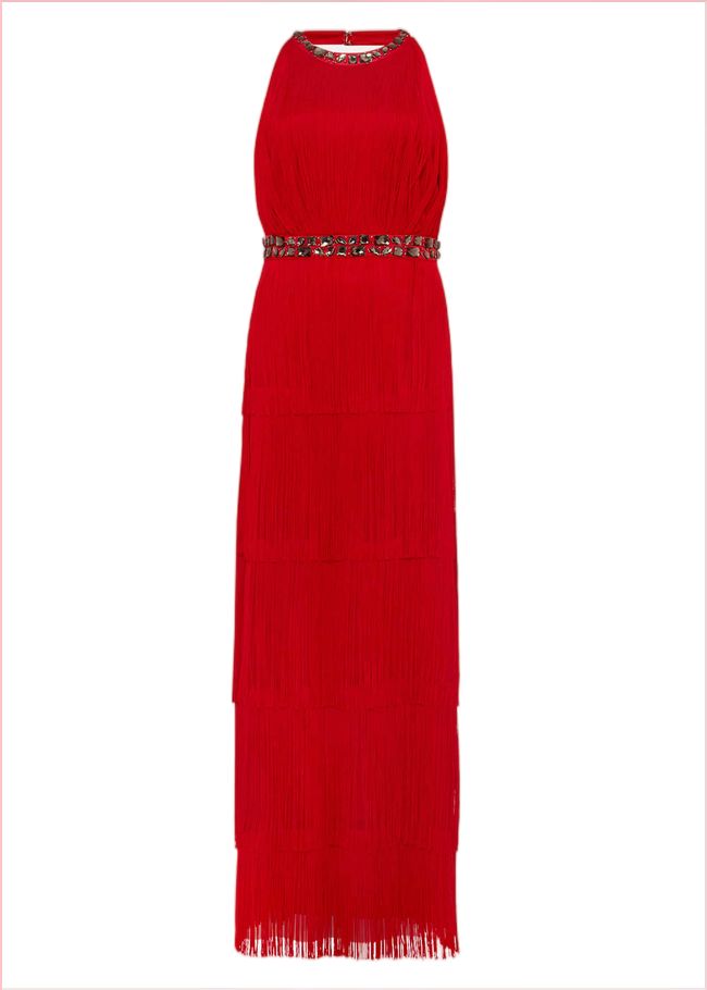  Albertina Fringe Maxi Dress Scarlet 209302731