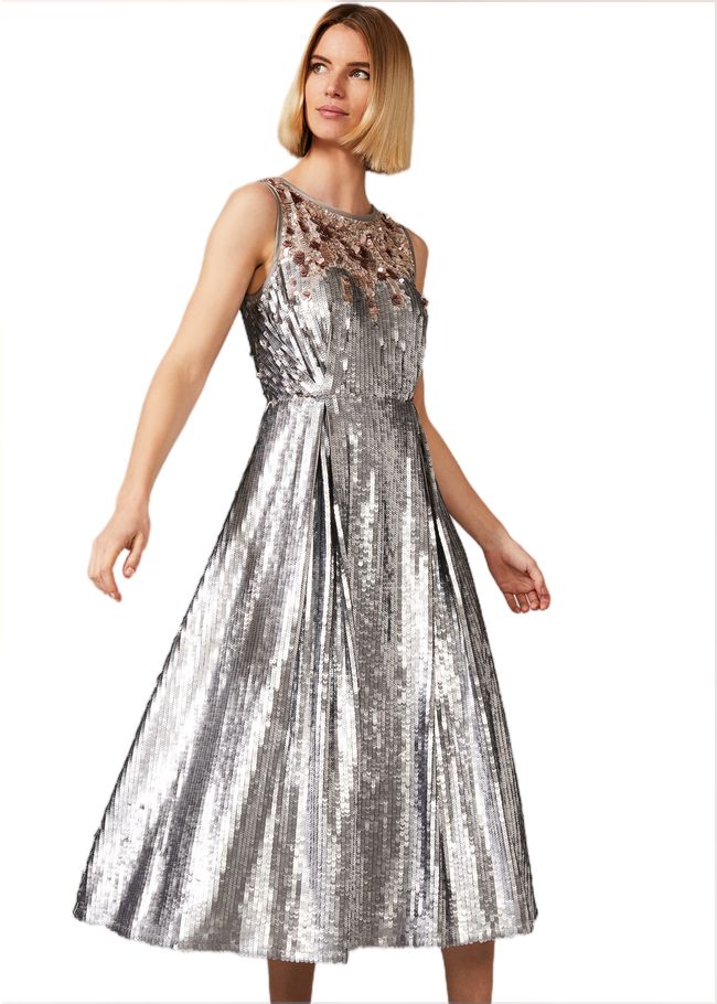  Lainey Shimmer Sequin Midi Dress Silver 209319065