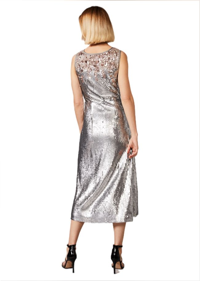  Lainey Shimmer Sequin Midi Dress Silver 209319065