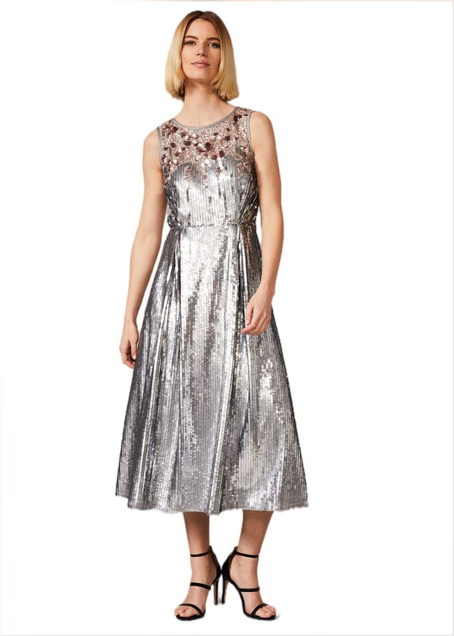  Lainey Shimmer Sequin Midi Dress Silver 209319065