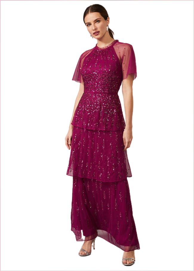  Liliana Tiered Embellished Dress Berry 209427720