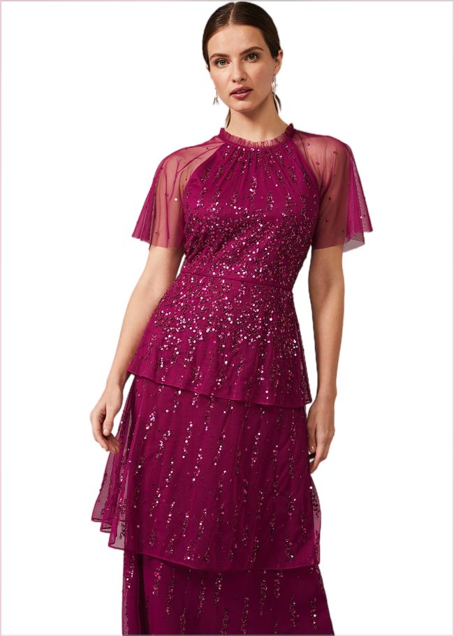  Liliana Tiered Embellished Dress Berry 209427720