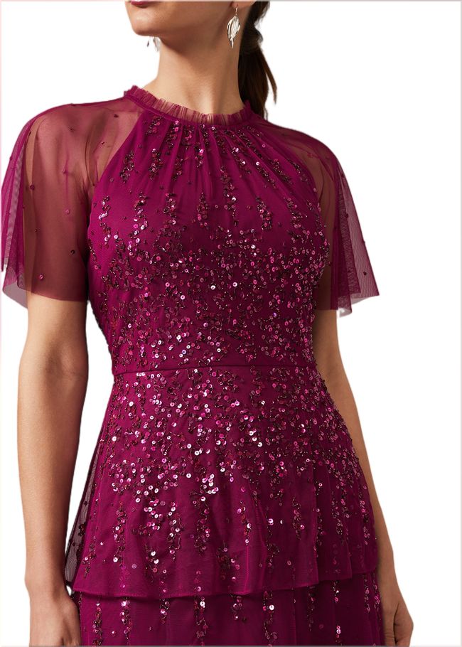  Liliana Tiered Embellished Dress Berry 209427720