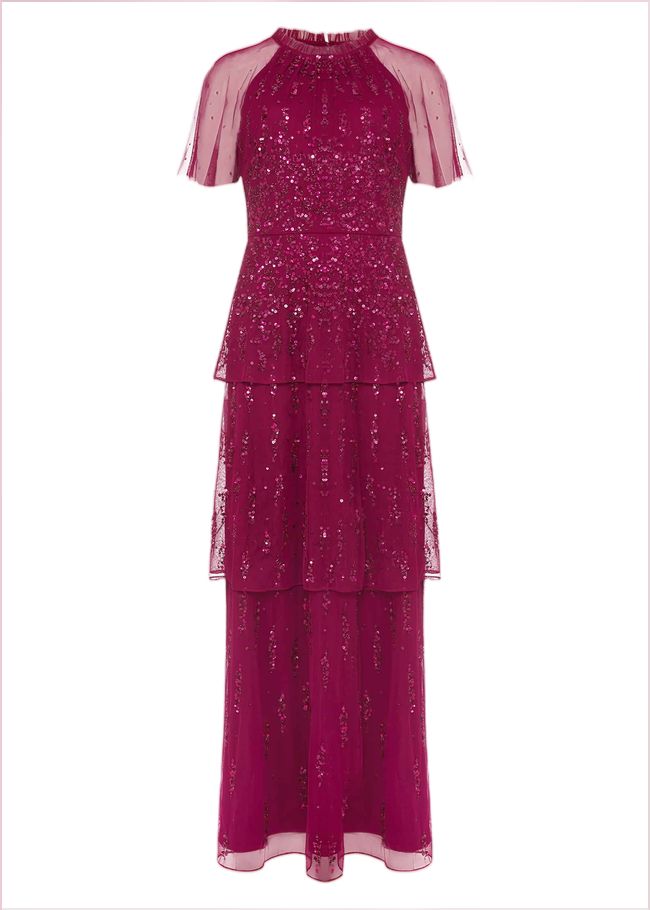  Liliana Tiered Embellished Dress Berry 209427720