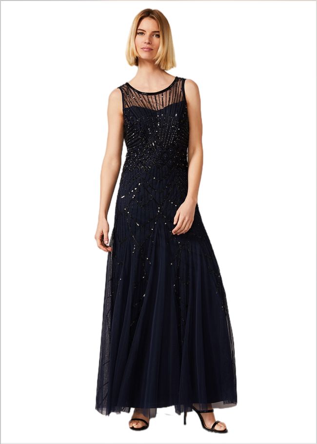  Greta Embellished Tulle Maxi Dress Navy/Black 209434972