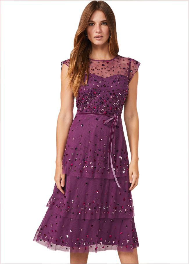  Cortine Embellished Tiered Dress Damson 220007762