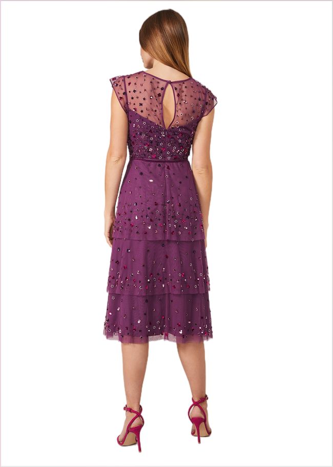  Cortine Embellished Tiered Dress Damson 220007762