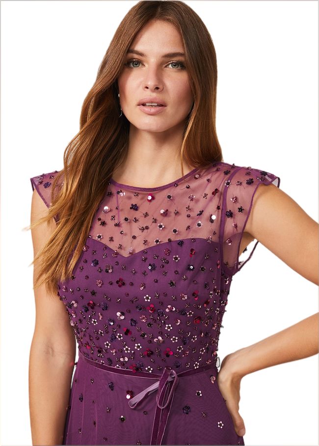  Cortine Embellished Tiered Dress Damson 220007762