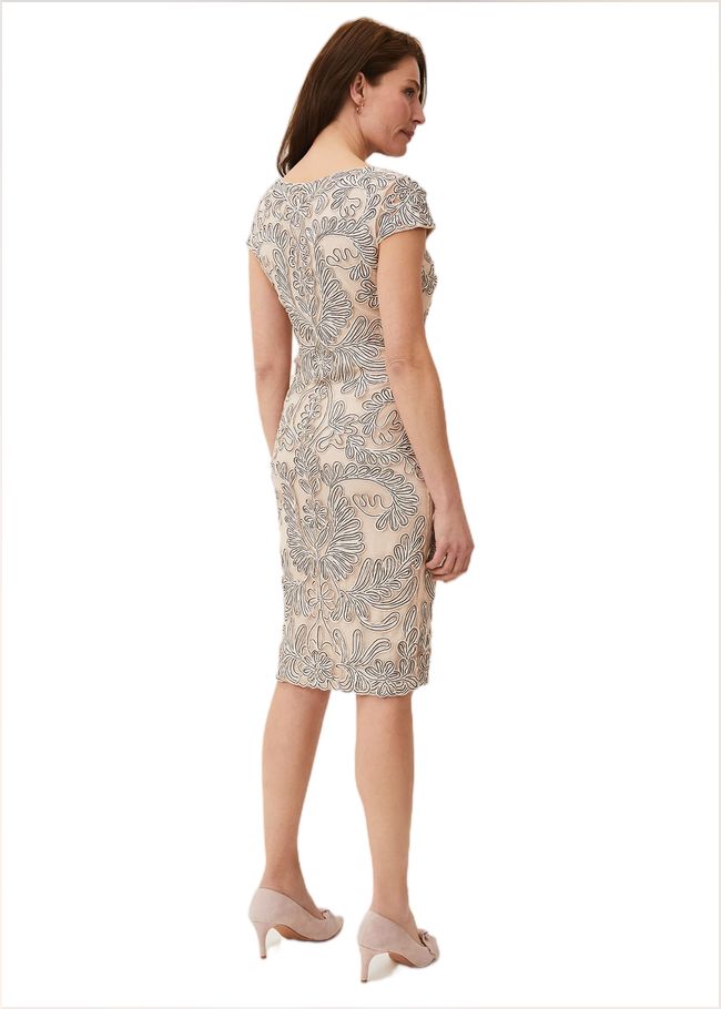  Genevieve Tapework Lace Dress Oyster/Navy 220025083