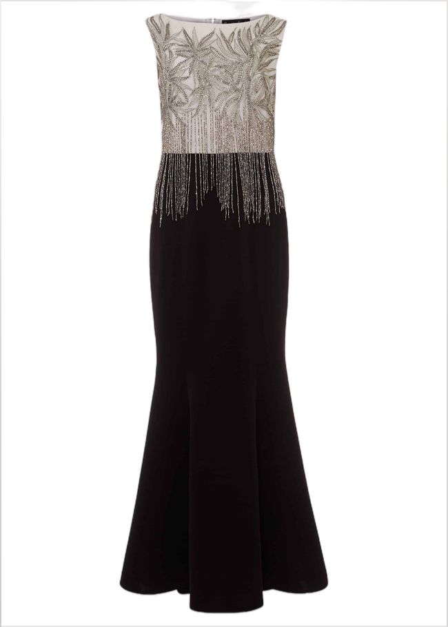  Esme Beaded Fringe Dress Oyster/Black 220034013