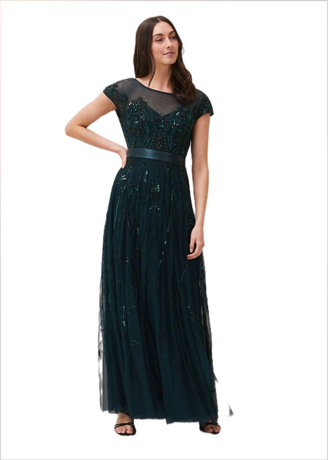  Renee Beaded Tulle Dress Emerald 220040832