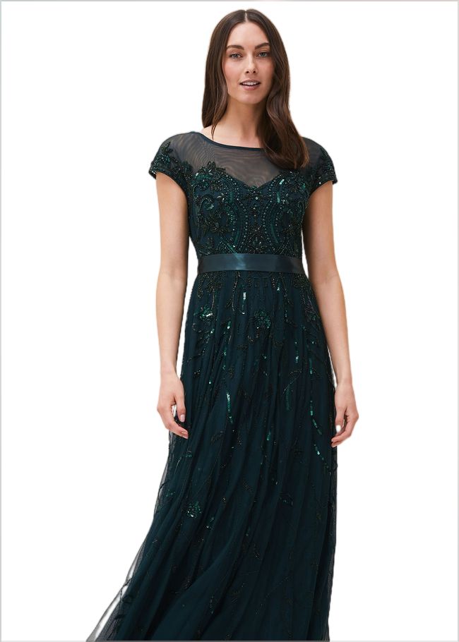  Renee Beaded Tulle Dress Emerald 220040832