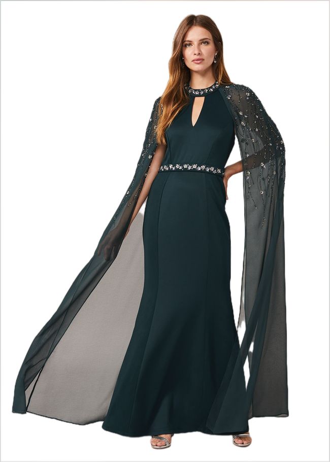  Kacy Beaded Cape Dress Petrol 220041891