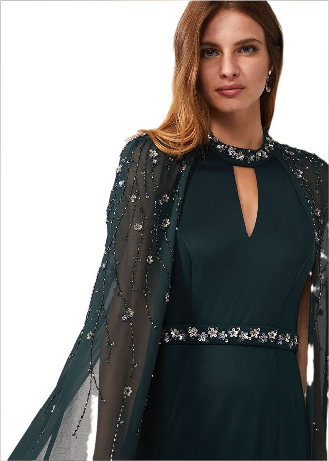  Kacy Beaded Cape Dress Petrol 220041891