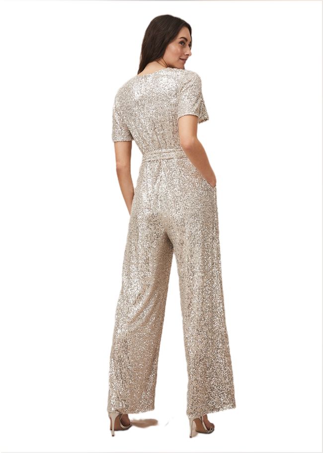  Alessandra Sequin Embellished Jumpsuit Silver 220046065