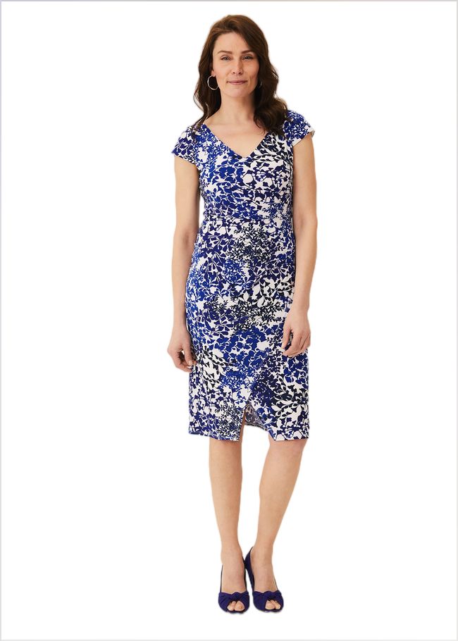  Arielle Contrast Print Jersey Dress Cerulean/Almond 220051025