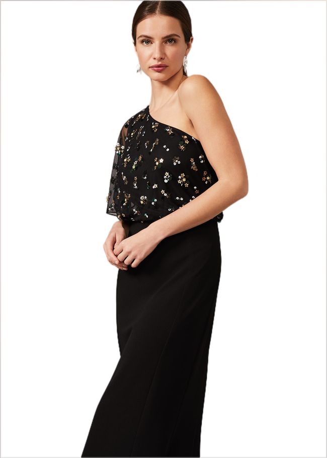  Adele Sequinned One Shoulder Dress Black 220070050