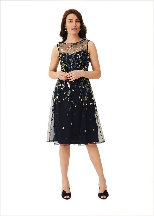  Esmeralda Embroidered Fit & Flare Dress Navy/Multi 220083493