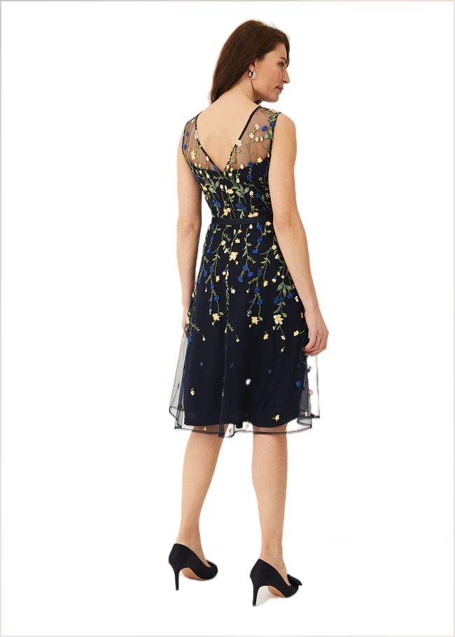  Esmeralda Embroidered Fit & Flare Dress Navy/Multi 220083493