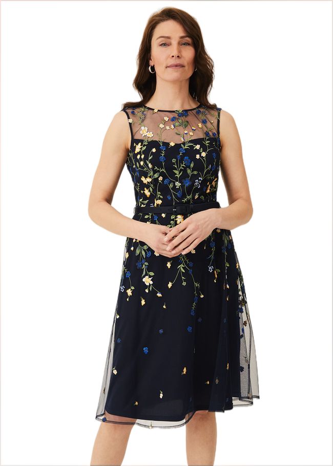  Esmeralda Embroidered Fit & Flare Dress Navy/Multi 220083493