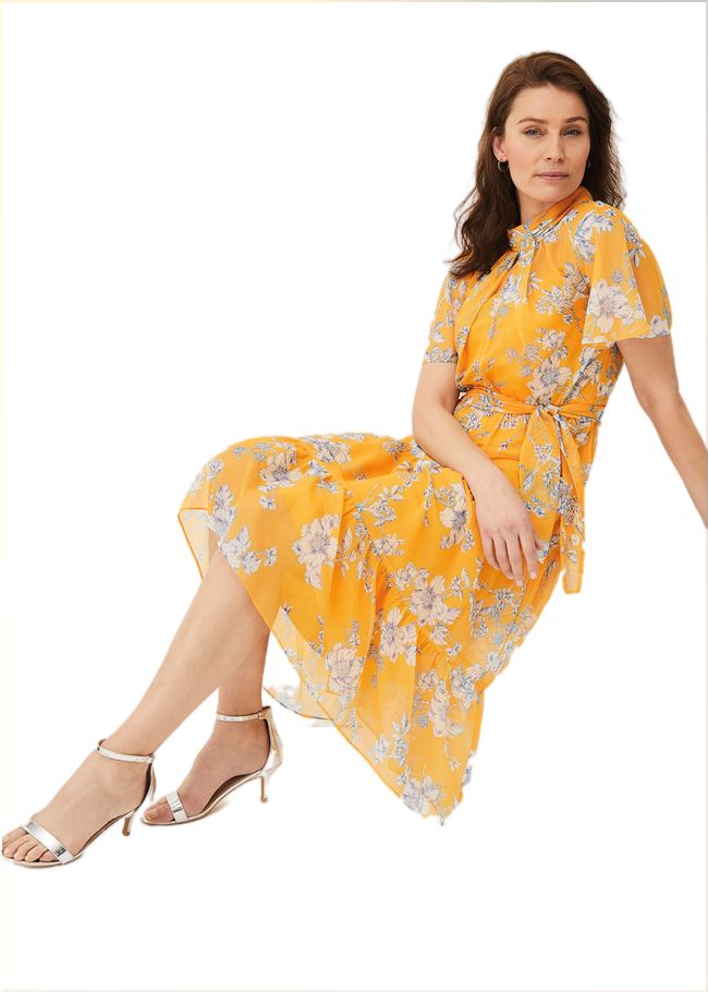  Emmalyn Tiered Georgette Dress Canary 220084941