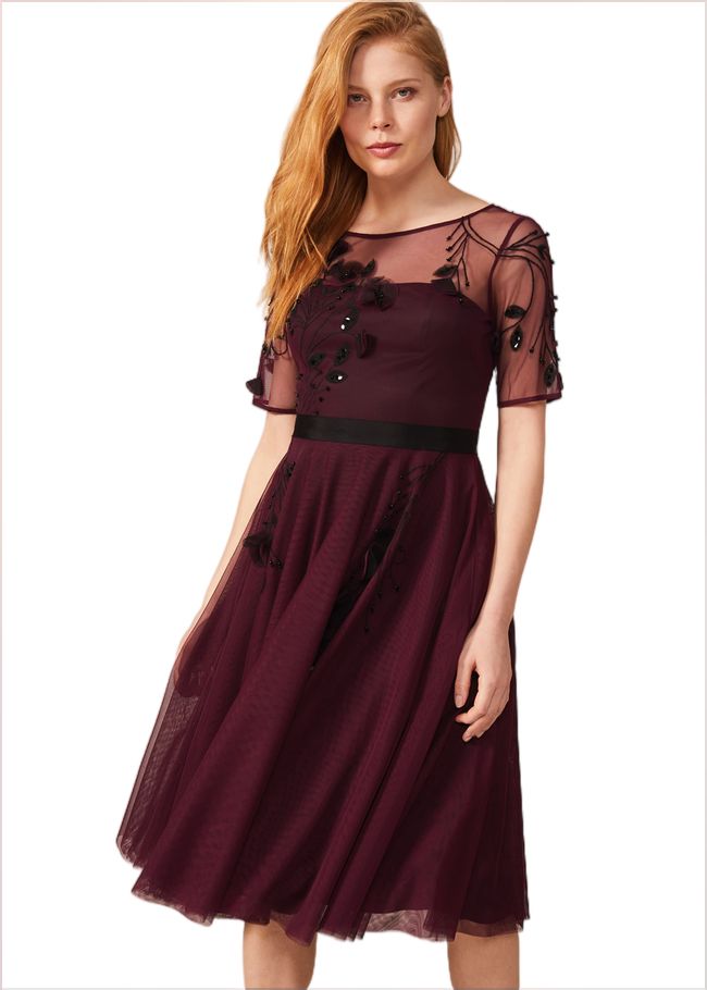  Felicia Embroidered Tulle Dress Berry 220118720