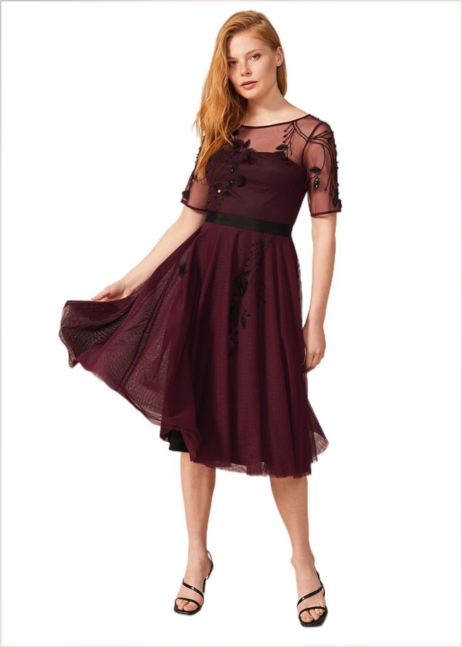  Felicia Embroidered Tulle Dress Berry 220118720