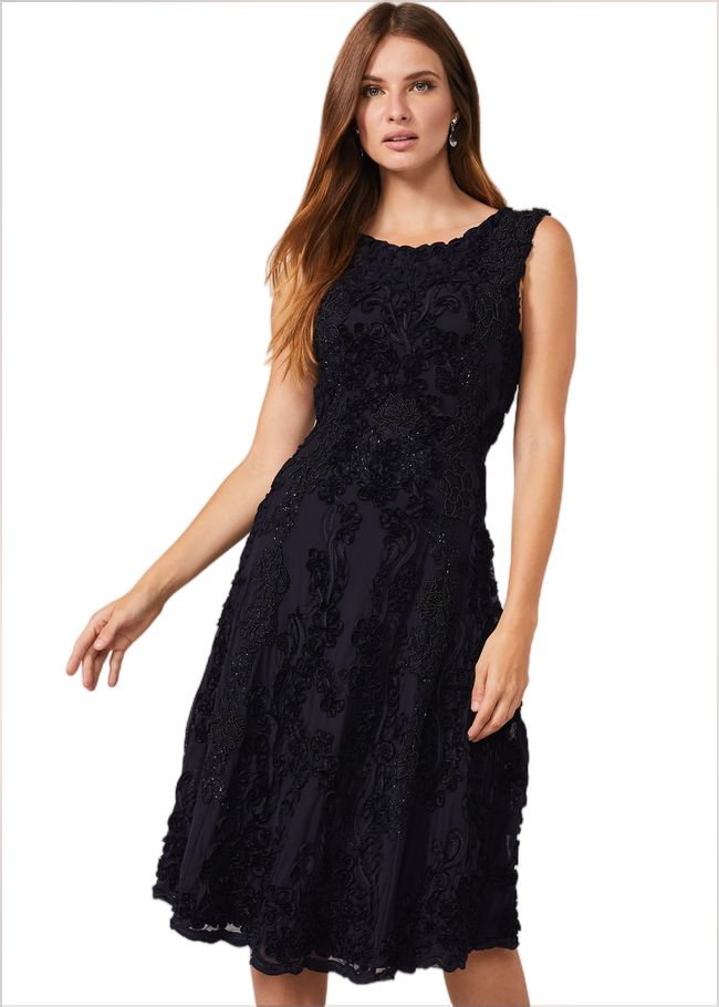  Penelope Tapework Lace Fit And Flare Dress Navy 220142351