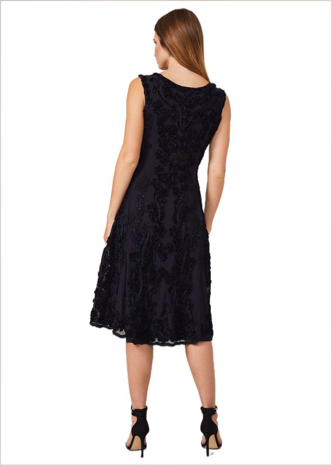  Penelope Tapework Lace Fit And Flare Dress Navy 220142351